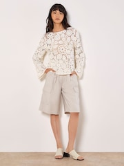 Apricot White Floral Crochet Bell Sleeve Top - Image 2 of 4