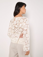 Apricot White Floral Crochet Bell Sleeve Top - Image 4 of 4