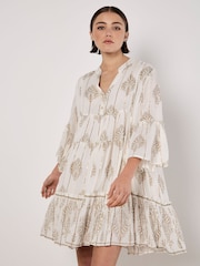Apricot Cream Paisley Glam Button Tunic Top - Image 1 of 4