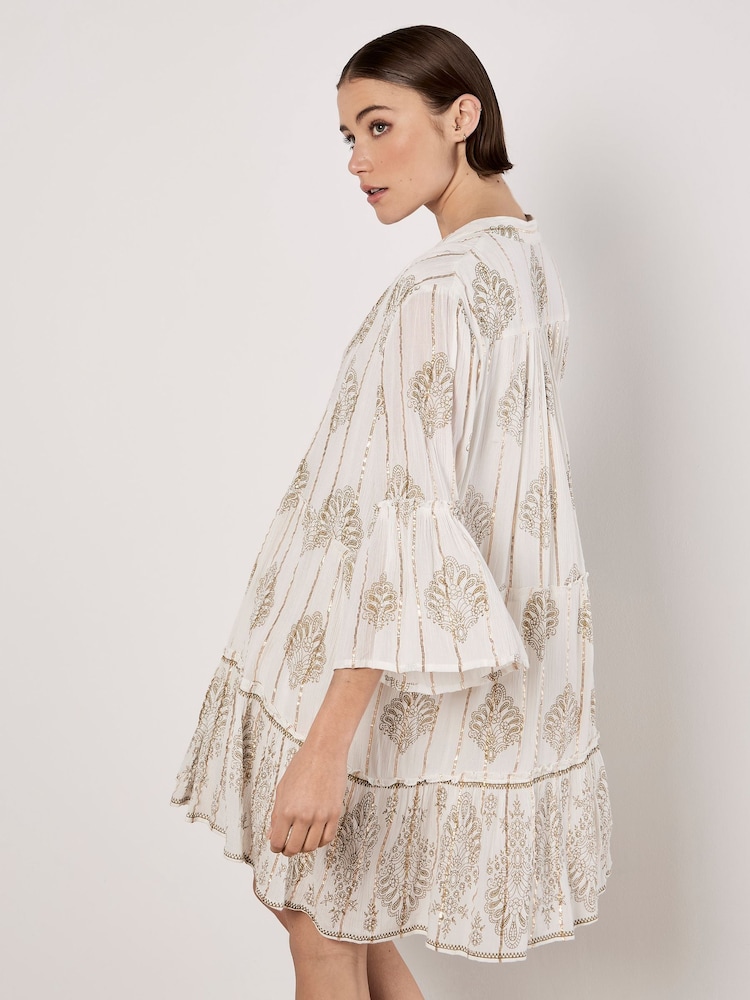 Apricot Cream Paisley Glam Button Tunic Top - Image 4 of 4