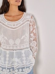 Apricot White Oversized Embroidered Mesh Top - Image 3 of 4