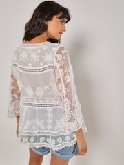 Apricot White Oversized Embroidered Mesh Top - Image 4 of 4