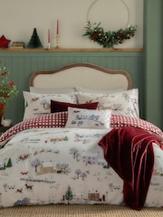 Furn Cream Burgundy Cotswolds Christmas Duvet Set - Image 1 of 3