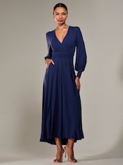Jolie Moi Blue Long Sleeve Supersoft Jersey Maxi Dress - Image 1 of 6