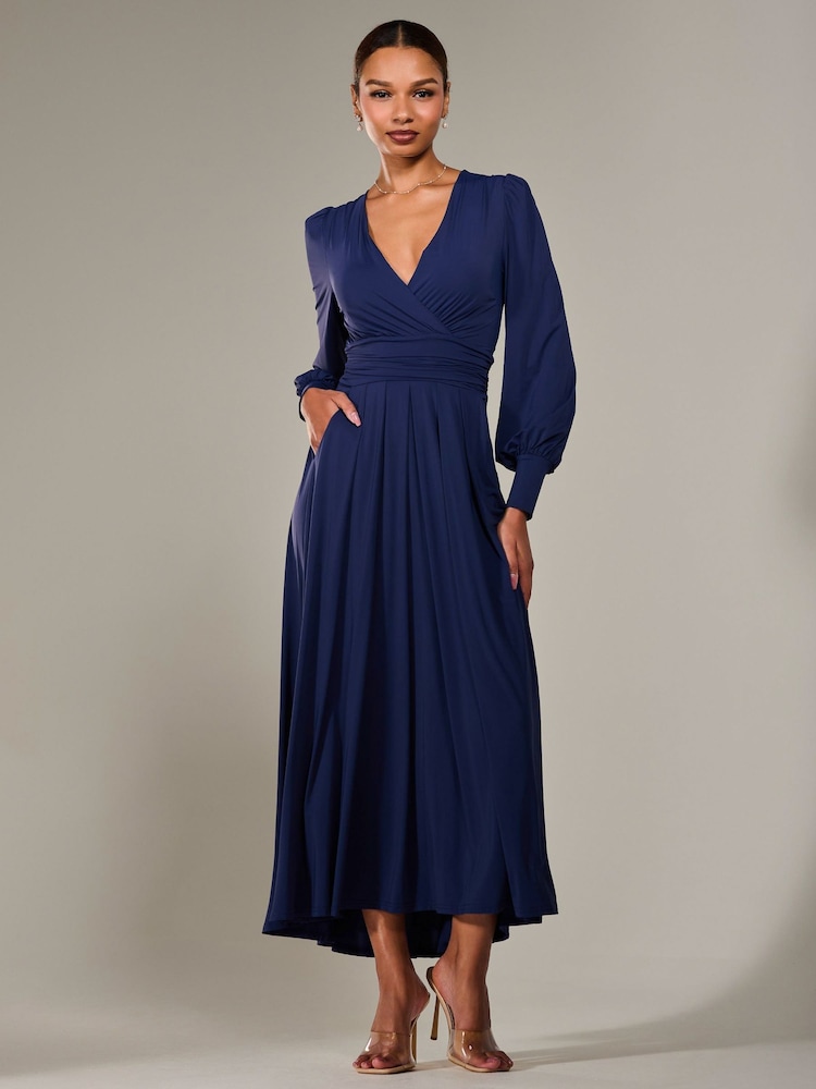 Jolie Moi Blue Long Sleeve Supersoft Jersey Maxi Dress - Image 1 of 6