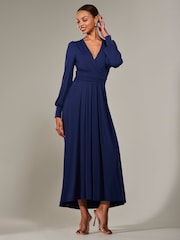 Jolie Moi Blue Long Sleeve Supersoft Jersey Maxi Dress - Image 4 of 6