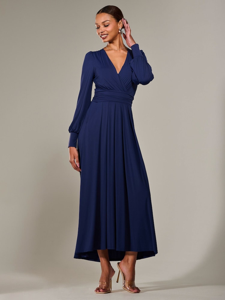 Jolie Moi Blue Long Sleeve Supersoft Jersey Maxi Dress - Image 4 of 6