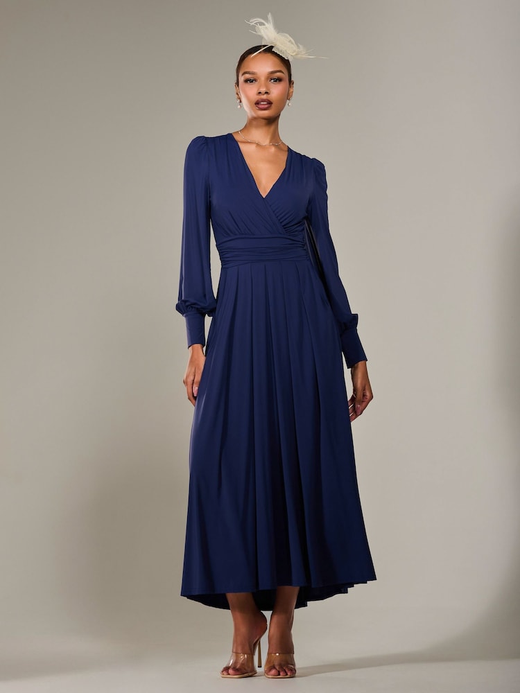 Jolie Moi Blue Long Sleeve Supersoft Jersey Maxi Dress - Image 5 of 6