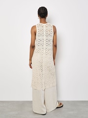 Apricot Cream Crochet Circles Sleeveless 100% Cotton Cardigan - Image 1 of 4