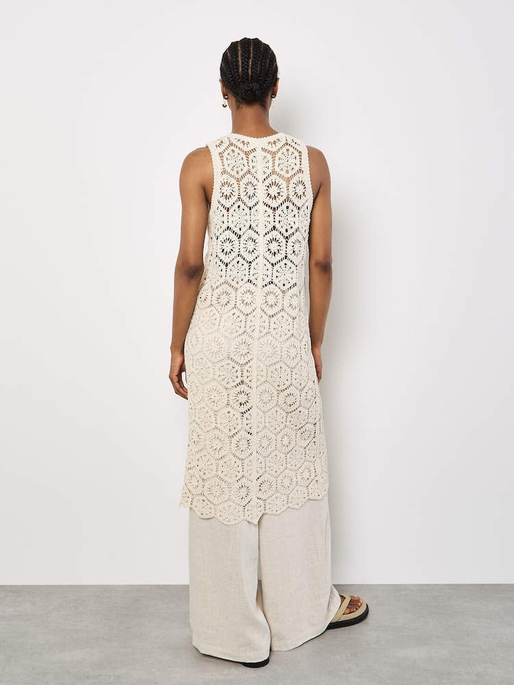 Apricot Cream Crochet Circles Sleeveless 100% Cotton Cardigan - Image 1 of 4