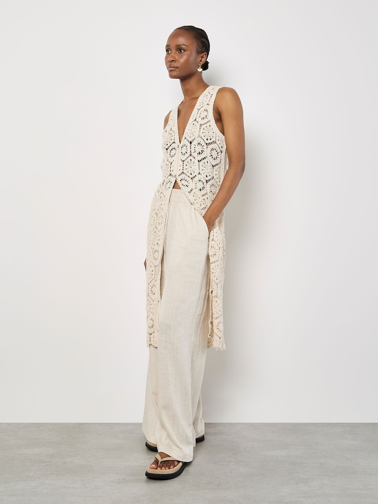 Apricot Cream Crochet Circles Sleeveless 100% Cotton Cardigan - Image 2 of 4