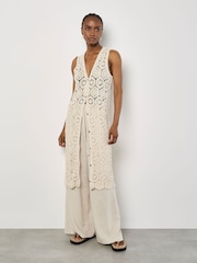 Apricot Cream Crochet Circles Sleeveless 100% Cotton Cardigan - Image 4 of 4