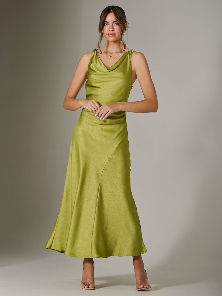 Jolie Moi Green Twisted Shoulder Cowl Neck Midaxi Dress - Image 4 of 6