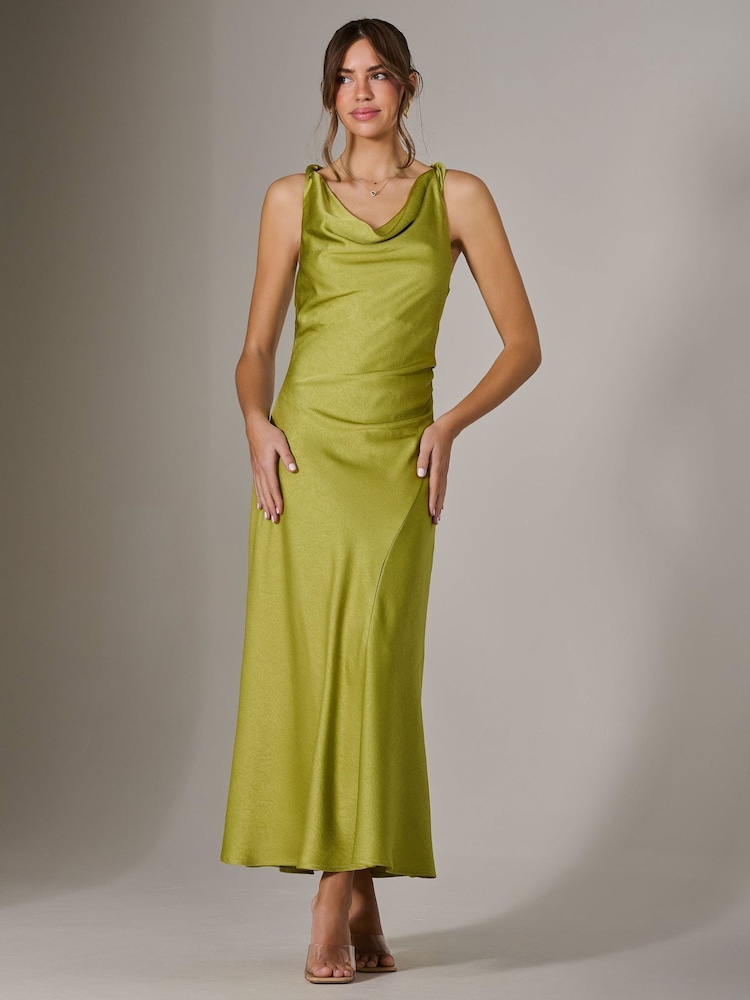 Jolie Moi Green Twisted Shoulder Cowl Neck Midaxi Dress - Image 5 of 6