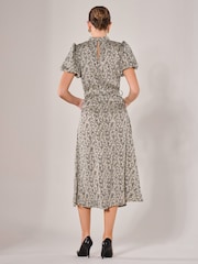 Jolie Moi Black Puff Sleeve Tie Waist Midi Dress - Image 2 of 6