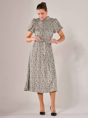 Jolie Moi Black Puff Sleeve Tie Waist Midi Dress - Image 5 of 6