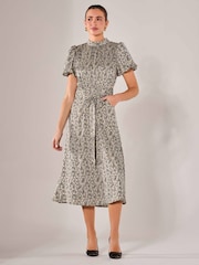 Jolie Moi Black Puff Sleeve Tie Waist Midi Dress - Image 6 of 6