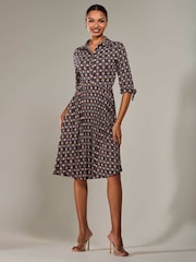 Jolie Moi Blue ¾ Sleeve Button Up Midi Dress - Image 1 of 6