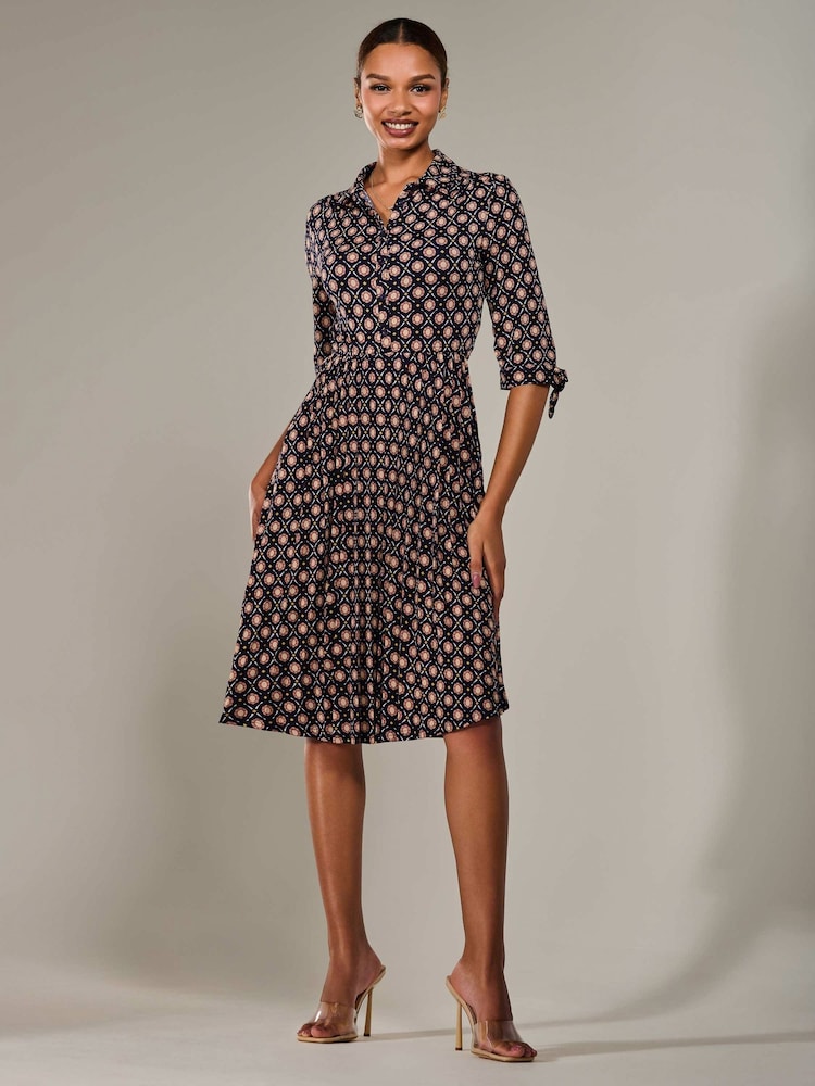 Jolie Moi Blue ¾ Sleeve Button Up Midi Dress - Image 1 of 6