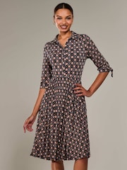 Jolie Moi Blue ¾ Sleeve Button Up Midi Dress - Image 4 of 6