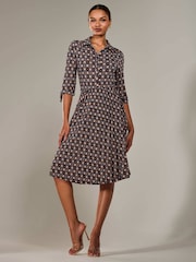 Jolie Moi Blue ¾ Sleeve Button Up Midi Dress - Image 5 of 6