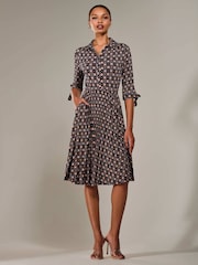 Jolie Moi Blue ¾ Sleeve Button Up Midi Dress - Image 6 of 6