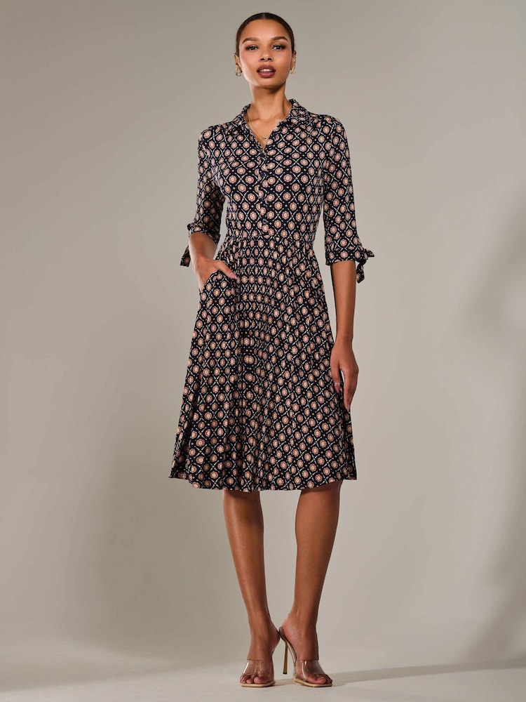 Jolie Moi Blue ¾ Sleeve Button Up Midi Dress - Image 6 of 6