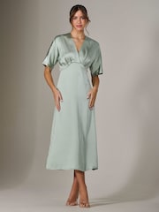 Jolie Moi Green Satin A-Line Midaxi Dress - Image 1 of 6