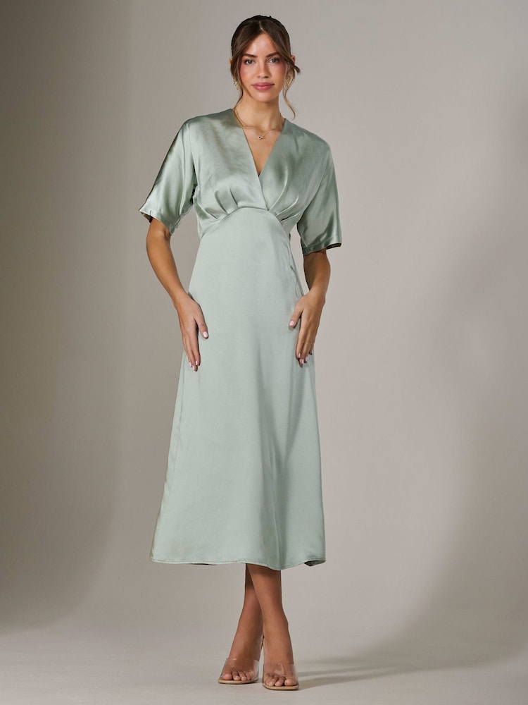 Jolie Moi Green Satin A-Line Midaxi Dress - Image 1 of 6