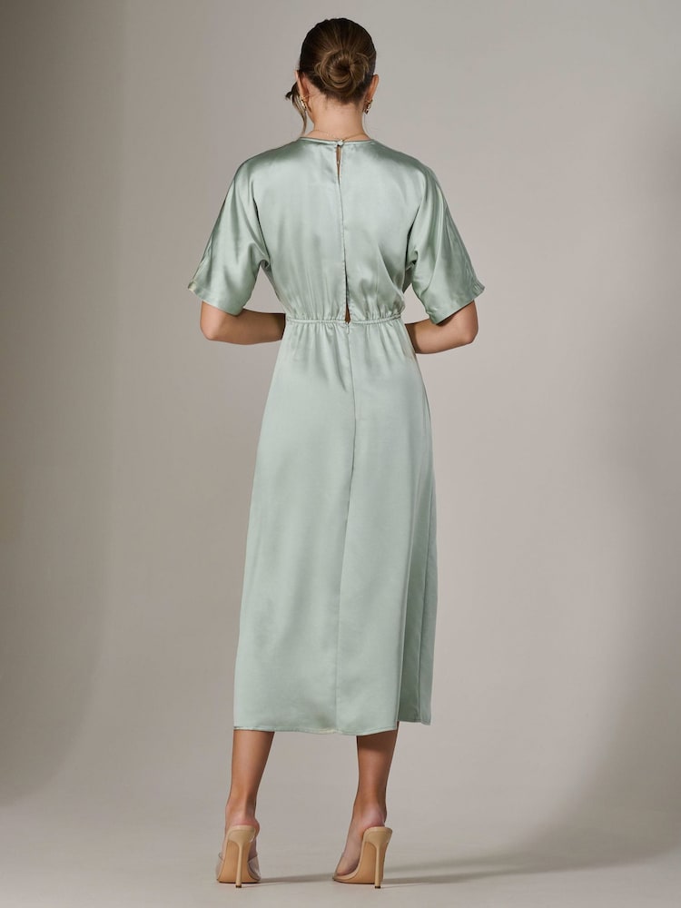 Jolie Moi Green Satin A-Line Midaxi Dress - Image 2 of 6