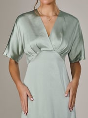 Jolie Moi Green Satin A-Line Midaxi Dress - Image 3 of 6