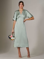 Jolie Moi Green Satin A-Line Midaxi Dress - Image 4 of 6