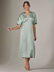 Jolie Moi Green Satin A-Line Midaxi Dress - Image 5 of 6