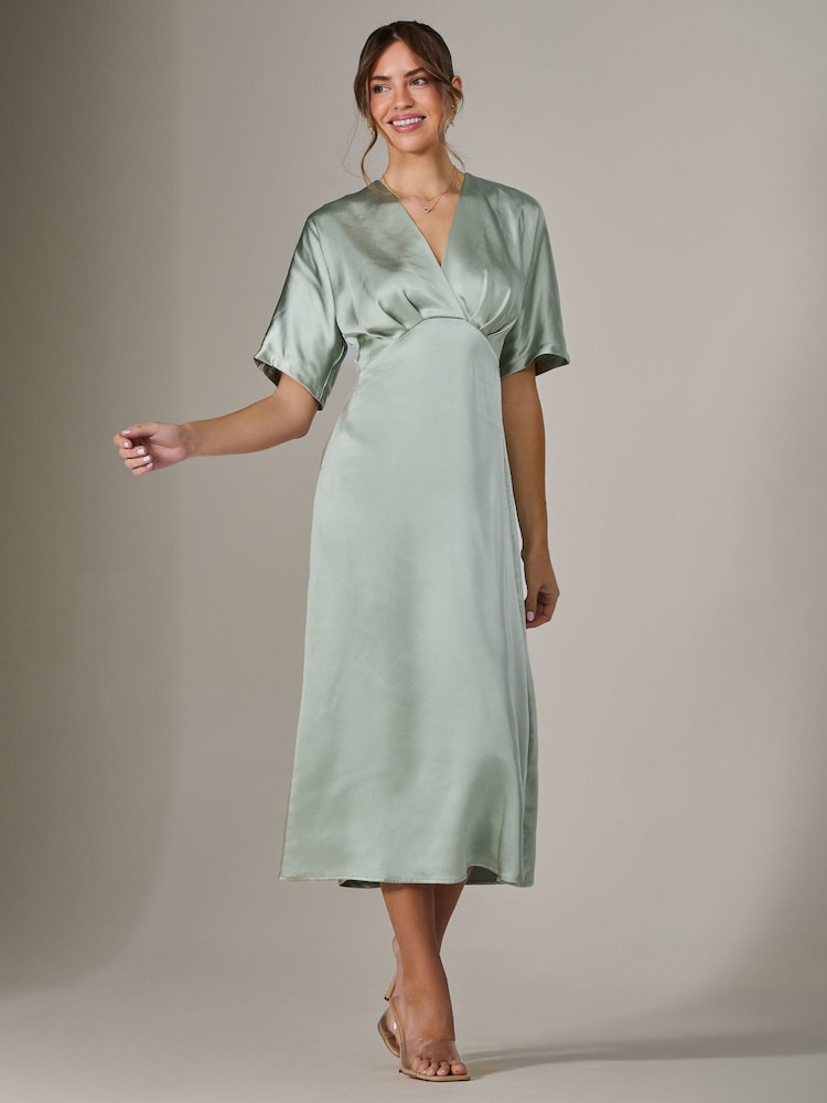 Jolie Moi Green Satin A-Line Midaxi Dress - Image 5 of 6