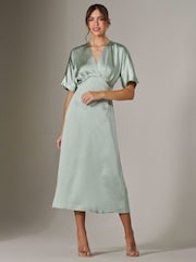Jolie Moi Green Satin A-Line Midaxi Dress - Image 6 of 6