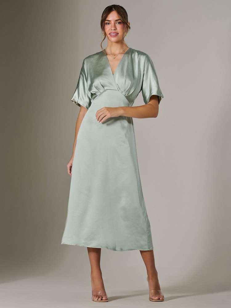 Jolie Moi Green Satin A-Line Midaxi Dress - Image 6 of 6