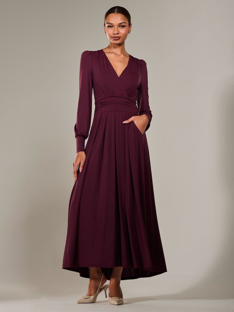 Jolie Moi Purple Long Sleeve Supersoft Jersey Maxi Dress - Image 6 of 6
