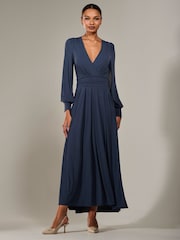 Jolie Moi Aqua Blue Long Sleeve Supersoft Jersey Maxi Dress - Image 4 of 5