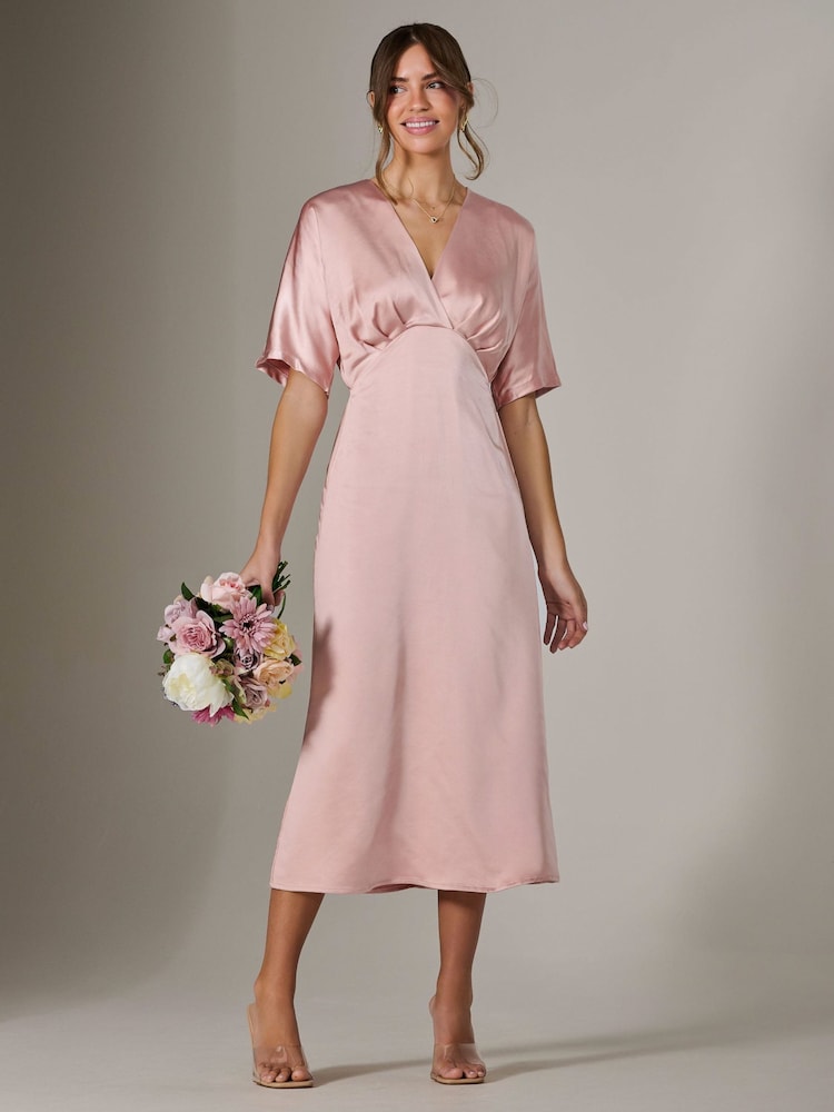 Jolie Moi Pink Satin A-Line Midaxi Dress - Image 1 of 6