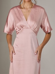 Jolie Moi Pink Satin A-Line Midaxi Dress - Image 3 of 6