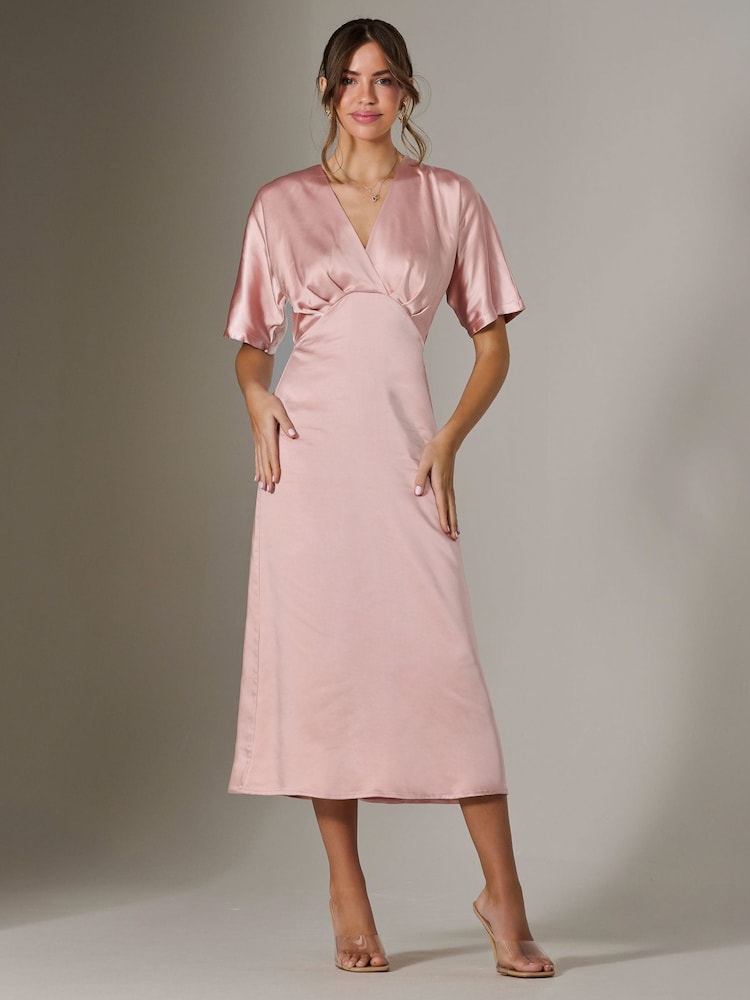 Jolie Moi Pink Satin A-Line Midaxi Dress - Image 5 of 6