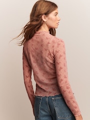 Pink Lace High Neck Long Sleeve Top - Image 4 of 5