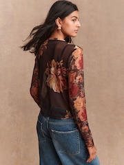 Floral black/red - Blusa de malha com Print, long sleeve e Crew Neck - Imagem 3 de 5