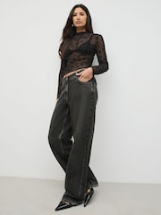 Black Lace High Neck Long Sleeve Top - Image 2 of 8