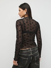 Black Lace High Neck Long Sleeve Top - Image 3 of 8