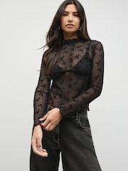 Black Lace High Neck Long Sleeve Top - Image 4 of 8