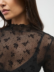 Black Lace High Neck Long Sleeve Top - Image 5 of 8