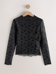 Black Lace High Neck Long Sleeve Top - Image 6 of 8