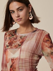 Floral vermelho claro - Blusa de malha com Print, long sleeve e Crew Neck - Imagem 1 de 4