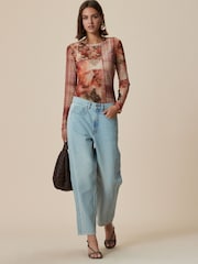 Floral vermelho claro - Blusa de malha com Print, long sleeve e Crew Neck - Imagem 2 de 4